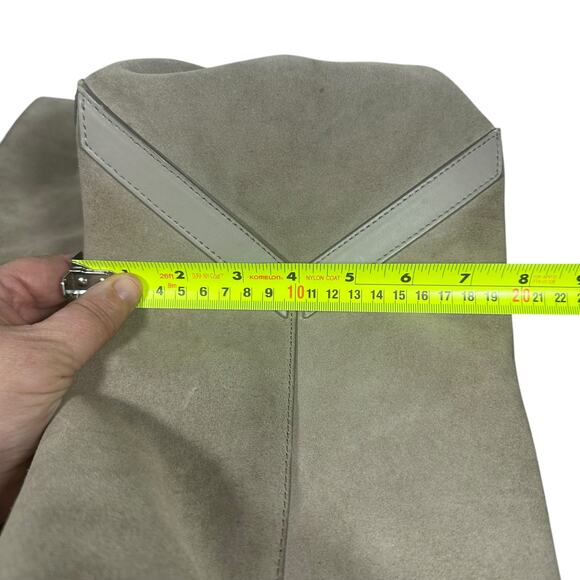 Reiss Beige Suede Slouchy Tote Bag Leather Trim Soft Unstructured Shoulder Purse - Picture 11 of 15